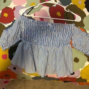 Forever 21 Blue and White Smocked Top